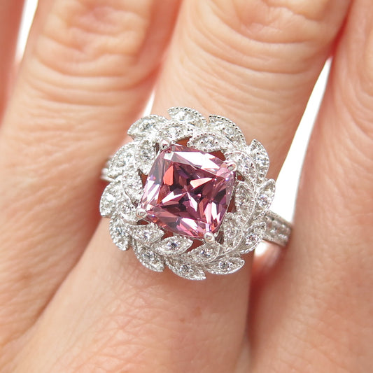 ESPO JOSEPH ESPOSITO 925 Sterling Silver Pink & White C Z Laurel Ring Size 7.25