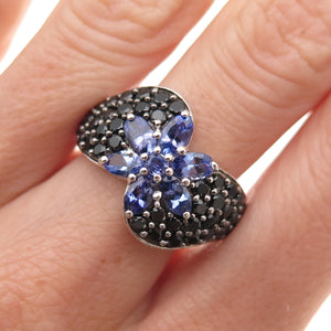 Chuck Clemency 925 Sterling Silver Real Tanzanite & Black Spinel Ring Size 8.25