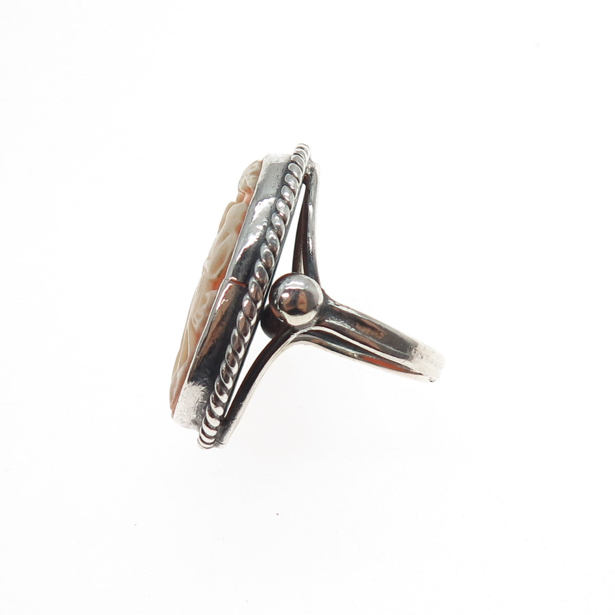 925 Sterling Silver Antique Art Deco Real MOP Caved Ladies Cameo Ring Size 4.5