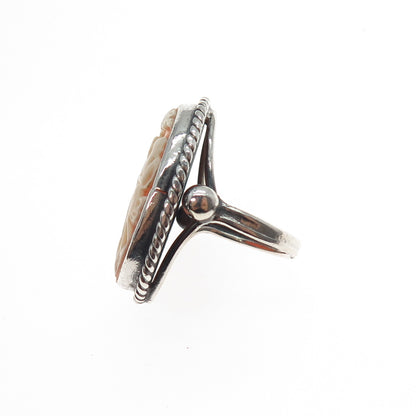 925 Sterling Silver Antique Art Deco Real MOP Caved Ladies Cameo Ring Size 4.5