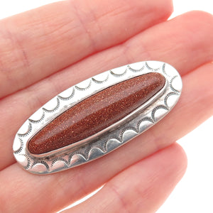 B. SCHEIG Old Pawn 925 Sterling Silver Vintage Southwestern Goldstone Pin Brooch