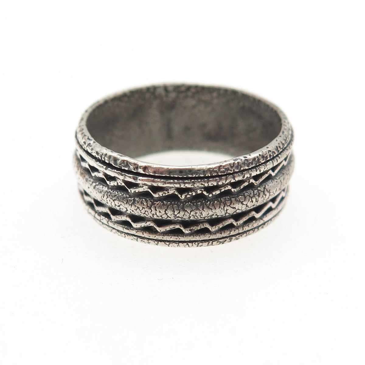 925 Sterling Silver Vintage Zig Zag Oxidized Band Ring Size 7
