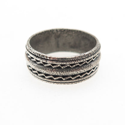 925 Sterling Silver Vintage Zig Zag Oxidized Band Ring Size 7