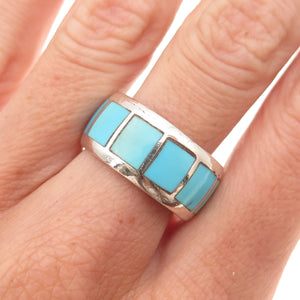 Old Pawn Sterling Silver Vintage Southwestern Tyrone Turquoise Ring Size 6.75