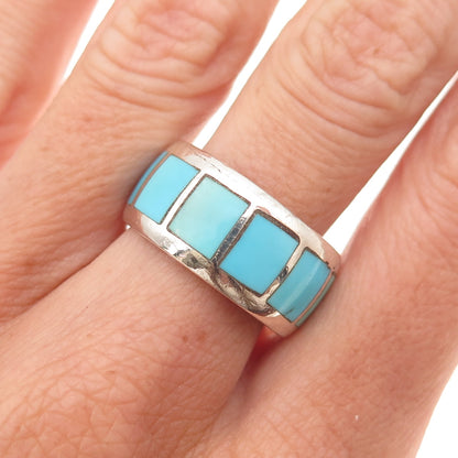 Old Pawn Sterling Silver Vintage Southwestern Tyrone Turquoise Ring Size 6.75
