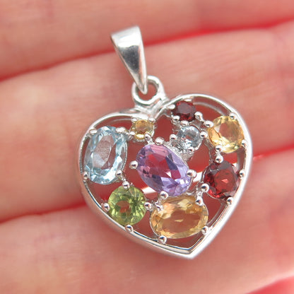 DBJ DEE BERKLE 925 Sterling Topaz Amethyst Peridot Citrine Garnet Heart Pendant
