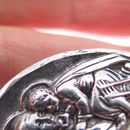 925 Sterling Silver Antique Art Deco St. Mary & Jesus Oxidized Charm Pendant