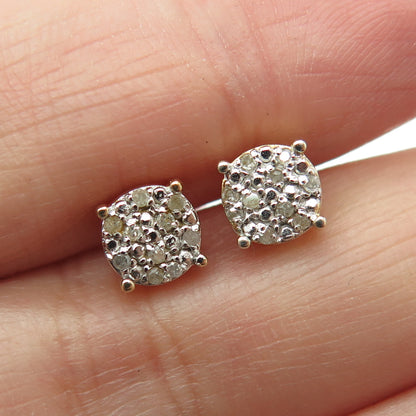 925 Sterling Silver Gold Plated Real Round-Cut Diamond Stud Earrings