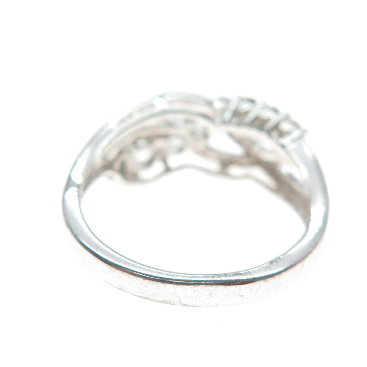 925 Sterling Silver Real Graduated Round-Cut White Topaz Crisscross Ring Size 7