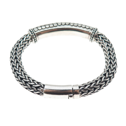 925 Sterling Silver Vintage Dotted Wheat Link Oxidized Heavy 79.5g Bracelet 7.5"