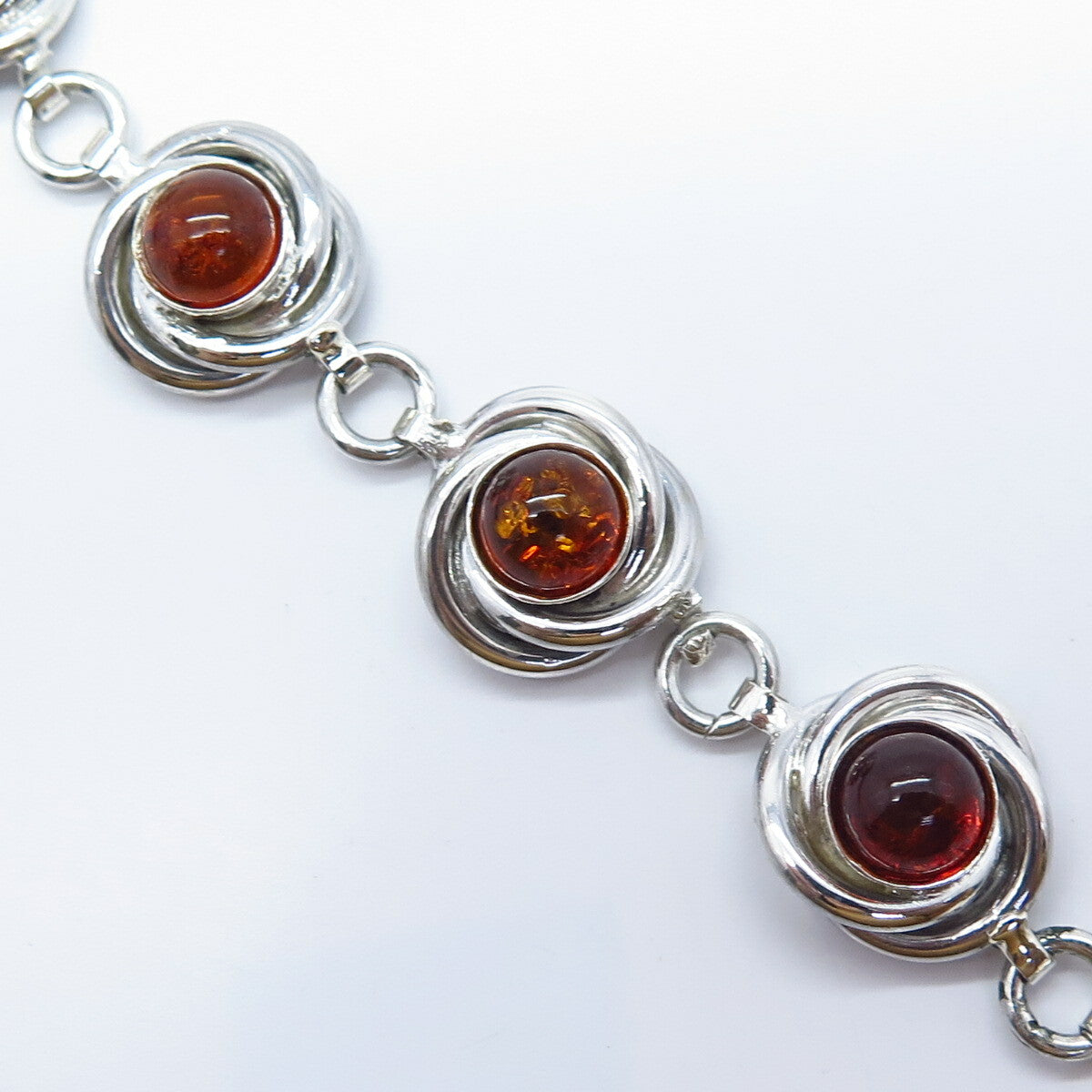 925 Sterling Silver Vintage Mexico Real Amber Nest Link Bracelet 7.5"