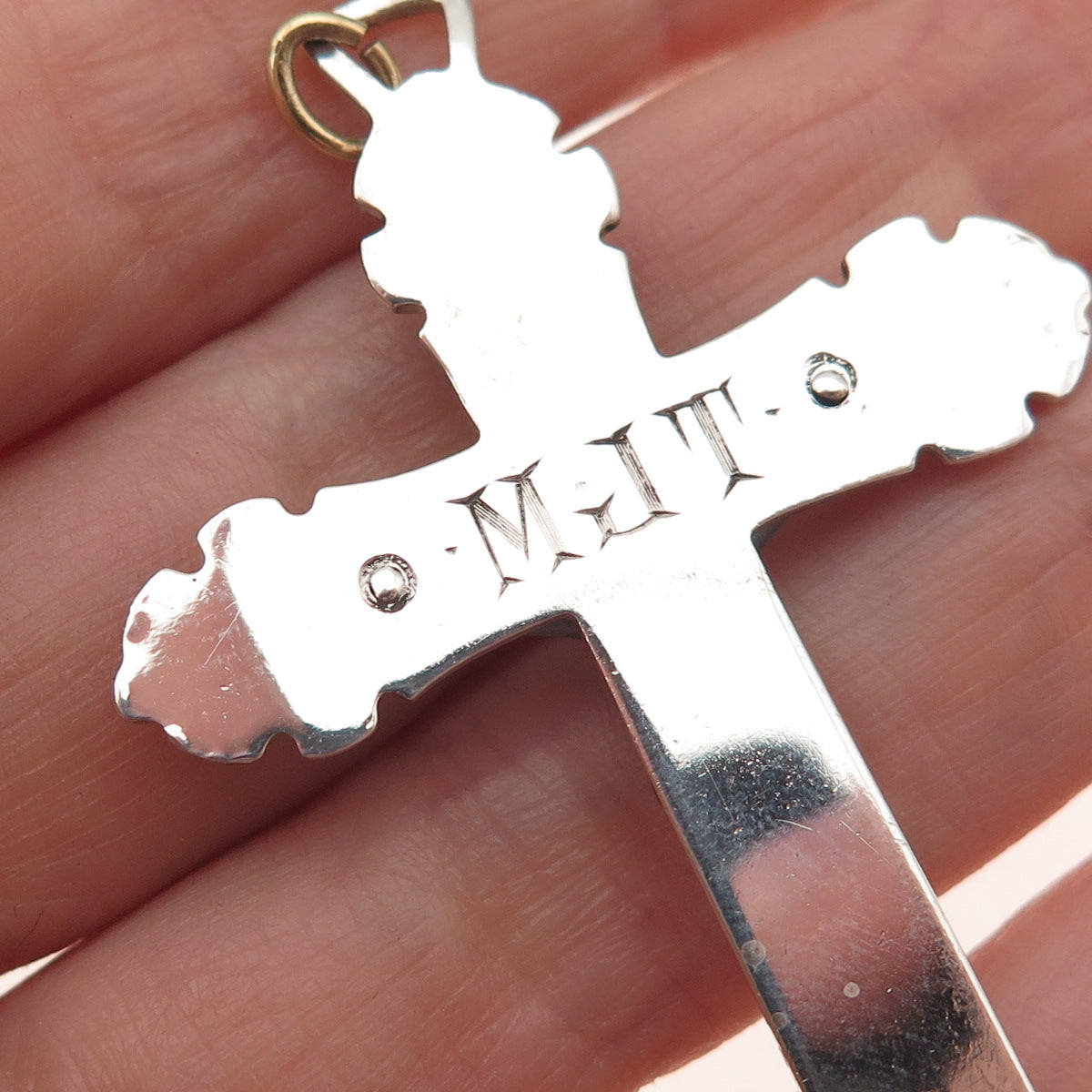 925 Sterling Silver Antique Art Deco Enamel Crucifix Cross Charm Pendant