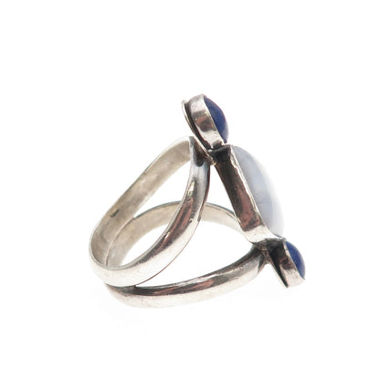 Jay King Desert Rose 925 Sterling Silver Vintage Real Agate & Lapis Ring Size 7