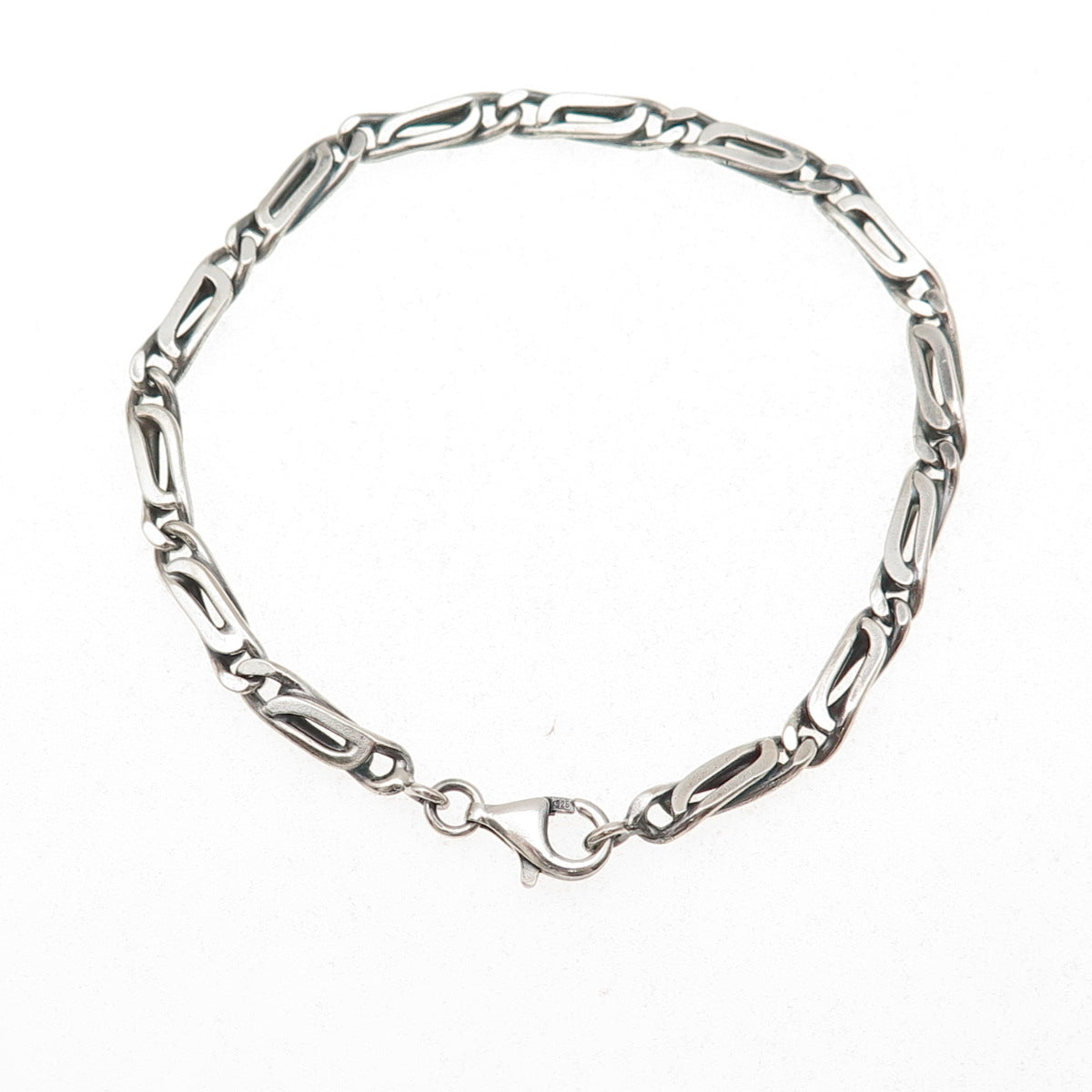 925 Sterling Silver Vintage Paperclip Link Oxidized Bracelet 7.25"