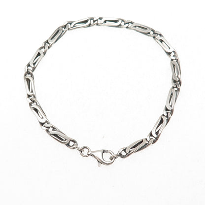 925 Sterling Silver Vintage Paperclip Link Oxidized Bracelet 7.25"