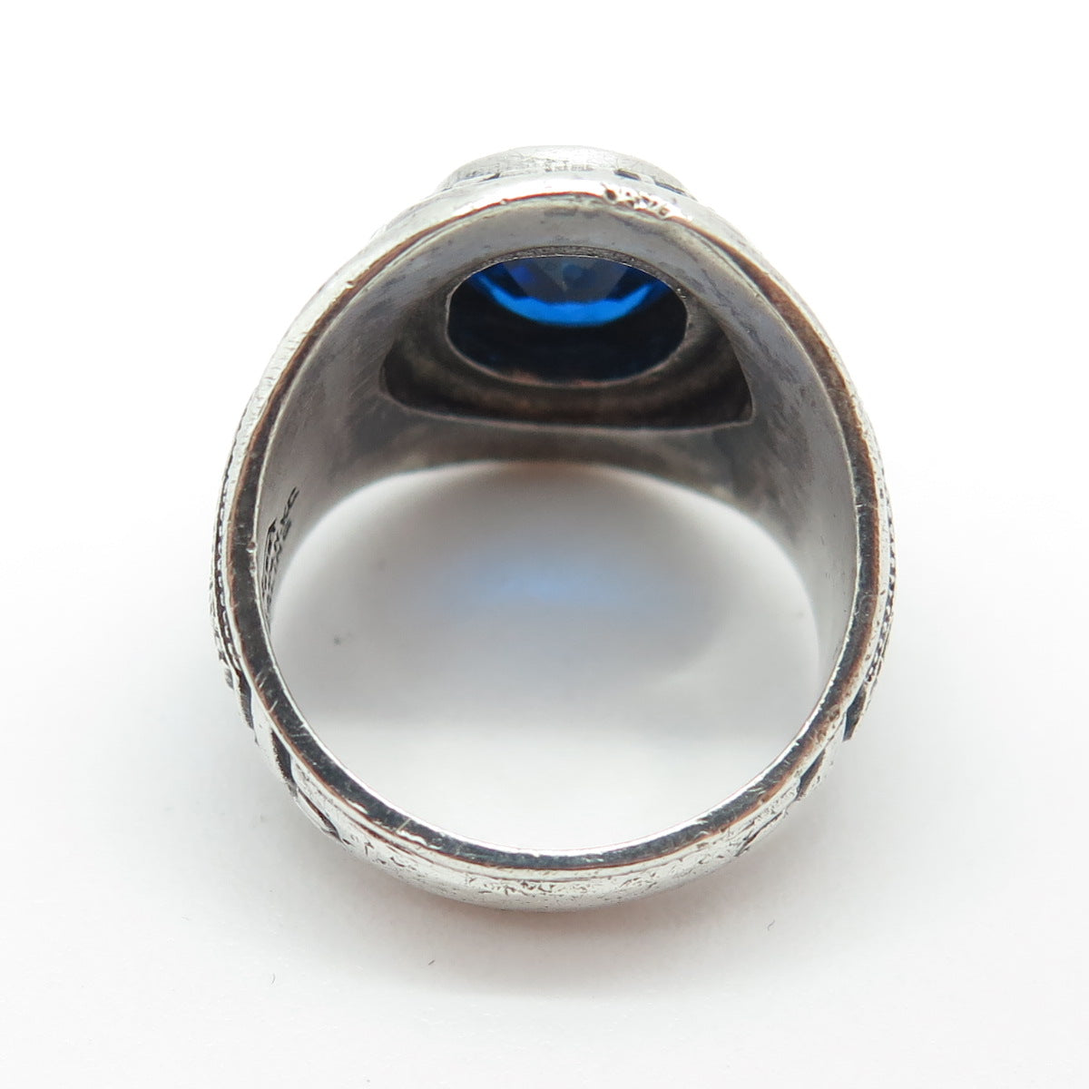 REED & CO Sterling Vintage 1976 Lab-Created Sapphire W. Cowper School Ring 6.25