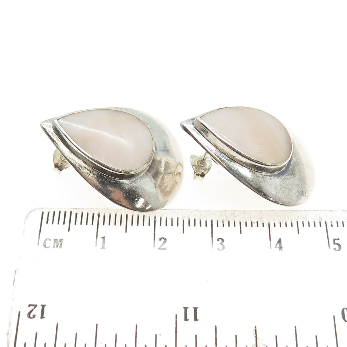 BOMA 925 Sterling Silver Vintage Real Rose Mother-of-Pearl Teardrop Earrings