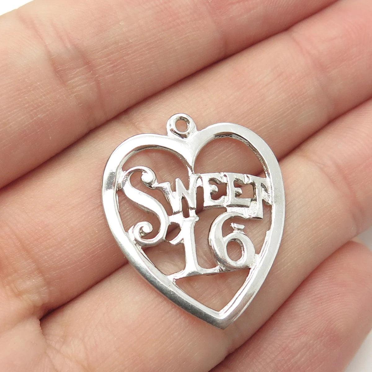 925 Sterling Silver Vintage Jewelart "Sweet 16" Heart Charm Pendant