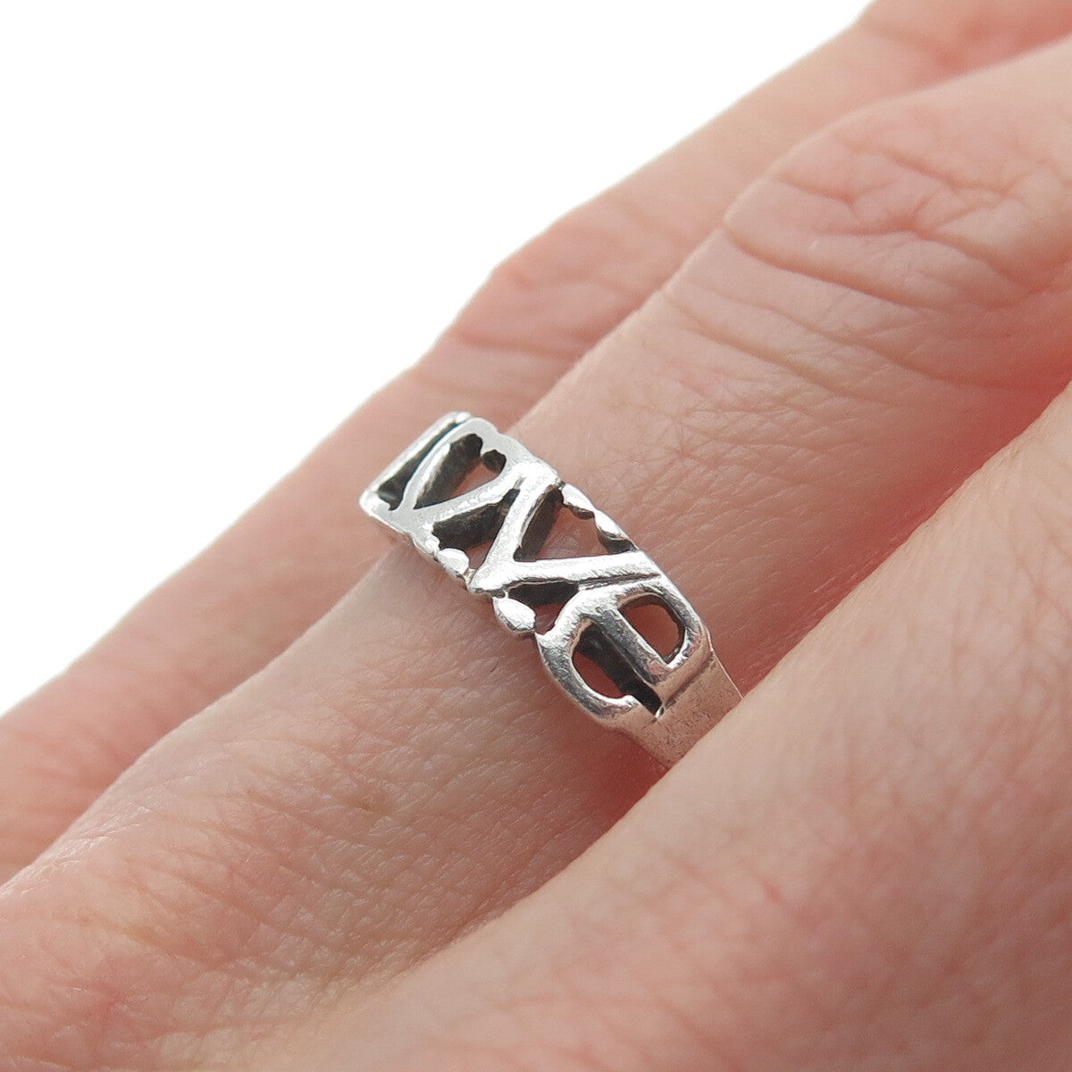 925 Sterling Silver Vintage "Love" Ring Size 8.25