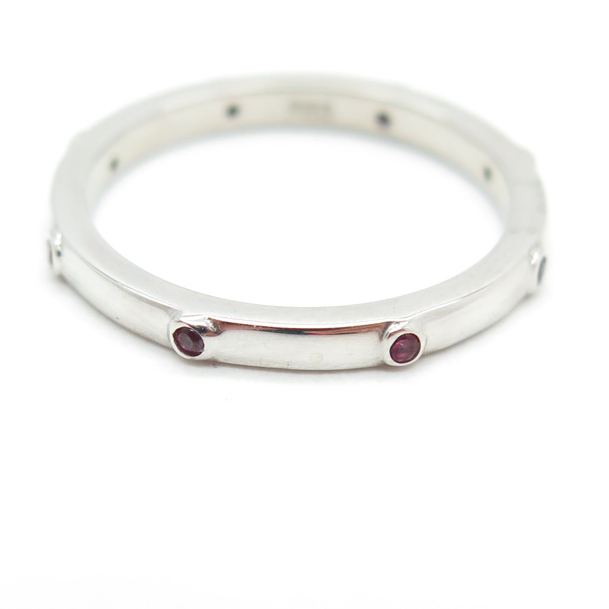 925 Sterling Silver Round Lab-Created Pink Sapphire Stackable Band Ring Size 7