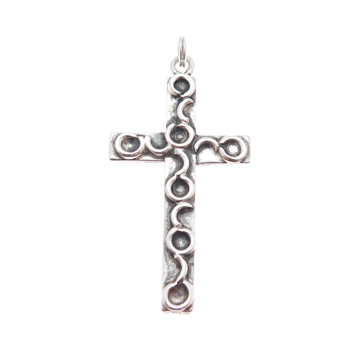 925 Sterling Silver Vintage Ornate Cross Oxidized Charm Pendant