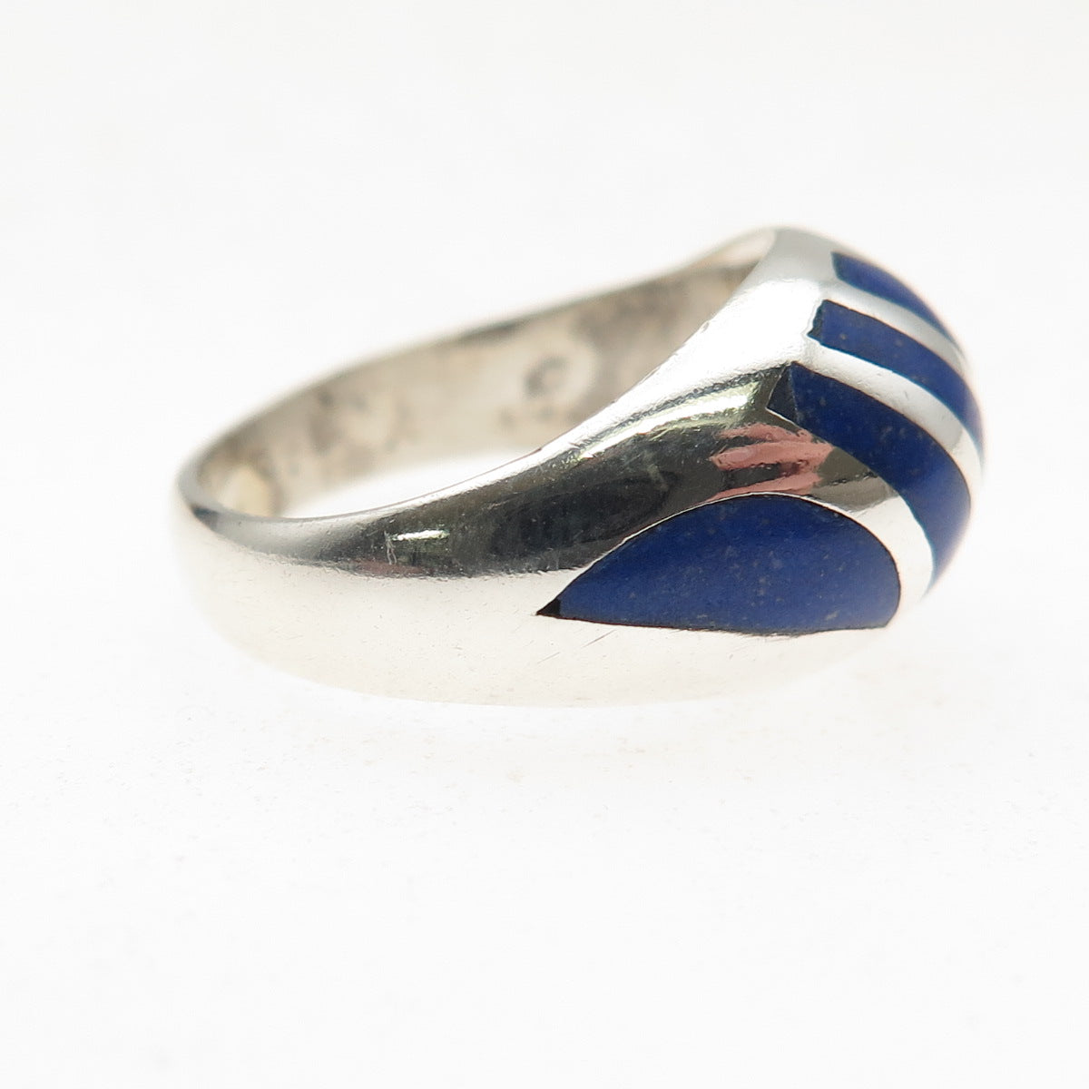 925 Sterling Silver Vintage Real Lapis Oxidized Dome Ring Size 4.5