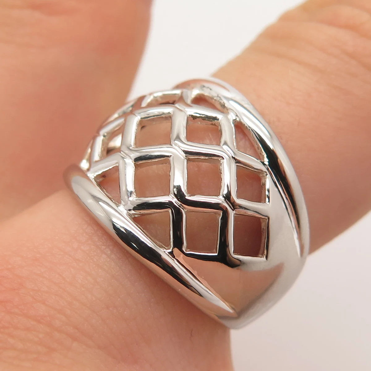 925 Sterling Silver Vintage Cage Ring Size 8.25