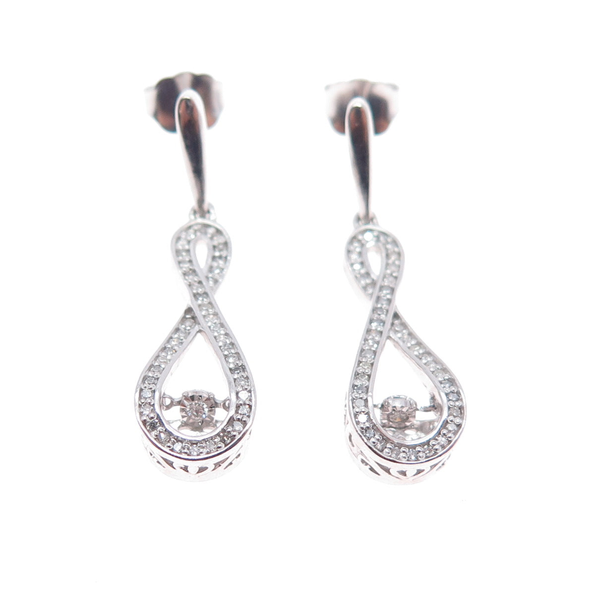 925 Sterling Silver Real Round-Cut Diamond Infinity Dangle Earrings