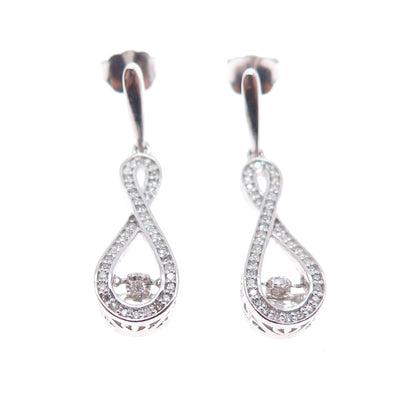 925 Sterling Silver Real Round-Cut Diamond Infinity Dangle Earrings