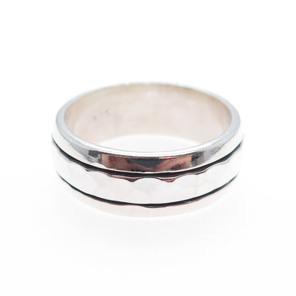 925 Sterling Silver Vintage Modernist Hammered Rotating Band Ring Size 9.25