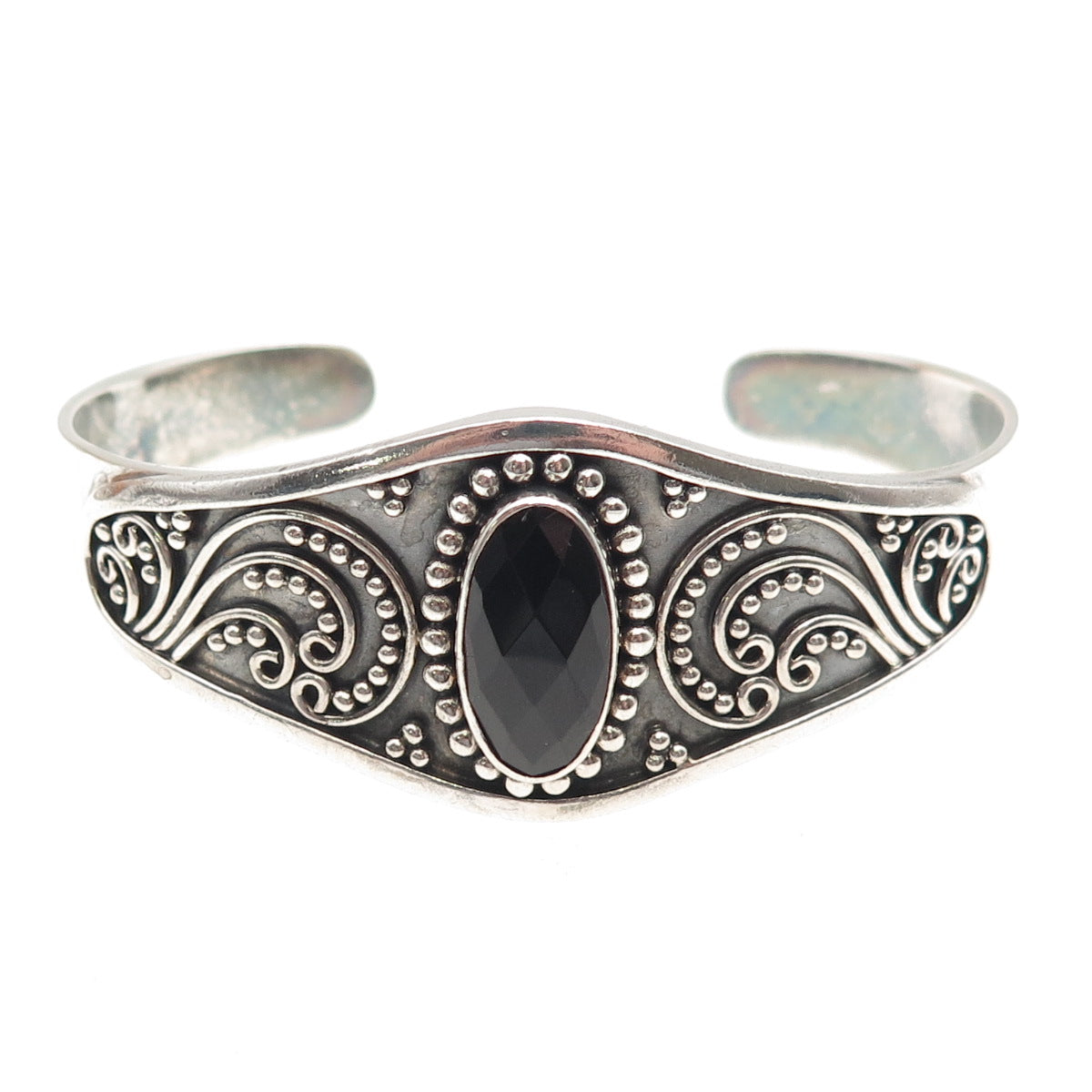 SUARTI BALI Sterling Vintage Real Black Onyx Beaded Adjustable Bracelet 6.75"