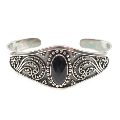 SUARTI BALI Sterling Vintage Real Black Onyx Beaded Adjustable Bracelet 6.75"