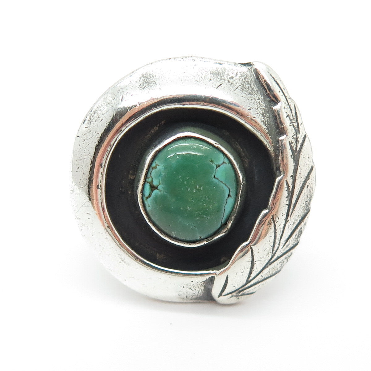 Old Pawn 925 Sterling Silver Vintage Royston Turquoise Feather Ring Size 5.5
