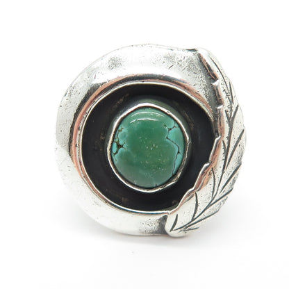 Old Pawn 925 Sterling Silver Vintage Royston Turquoise Feather Ring Size 5.5