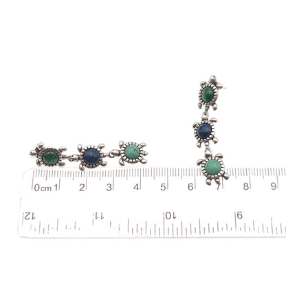 Carolyn Pollack Sterling Vintage Real Turquoise Malachite Lapis Inlay Earrings
