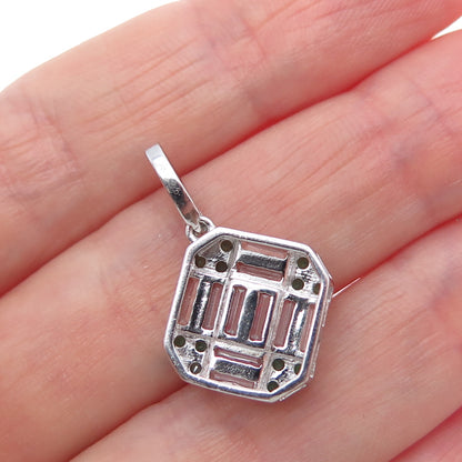 925 Sterling Silver Real Round-Cut Chrome Diopside & Baguette-Cut C Z Pendant