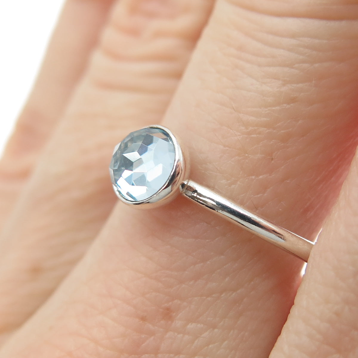 PANDORA 925 Sterling Silver Round-Cut C Z Aqua Birthstone Ring Size 8.5