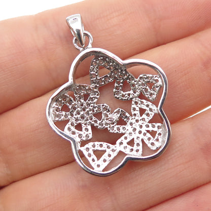 925 Sterling Silver Round-Cut C Z Flower Charm Pendant