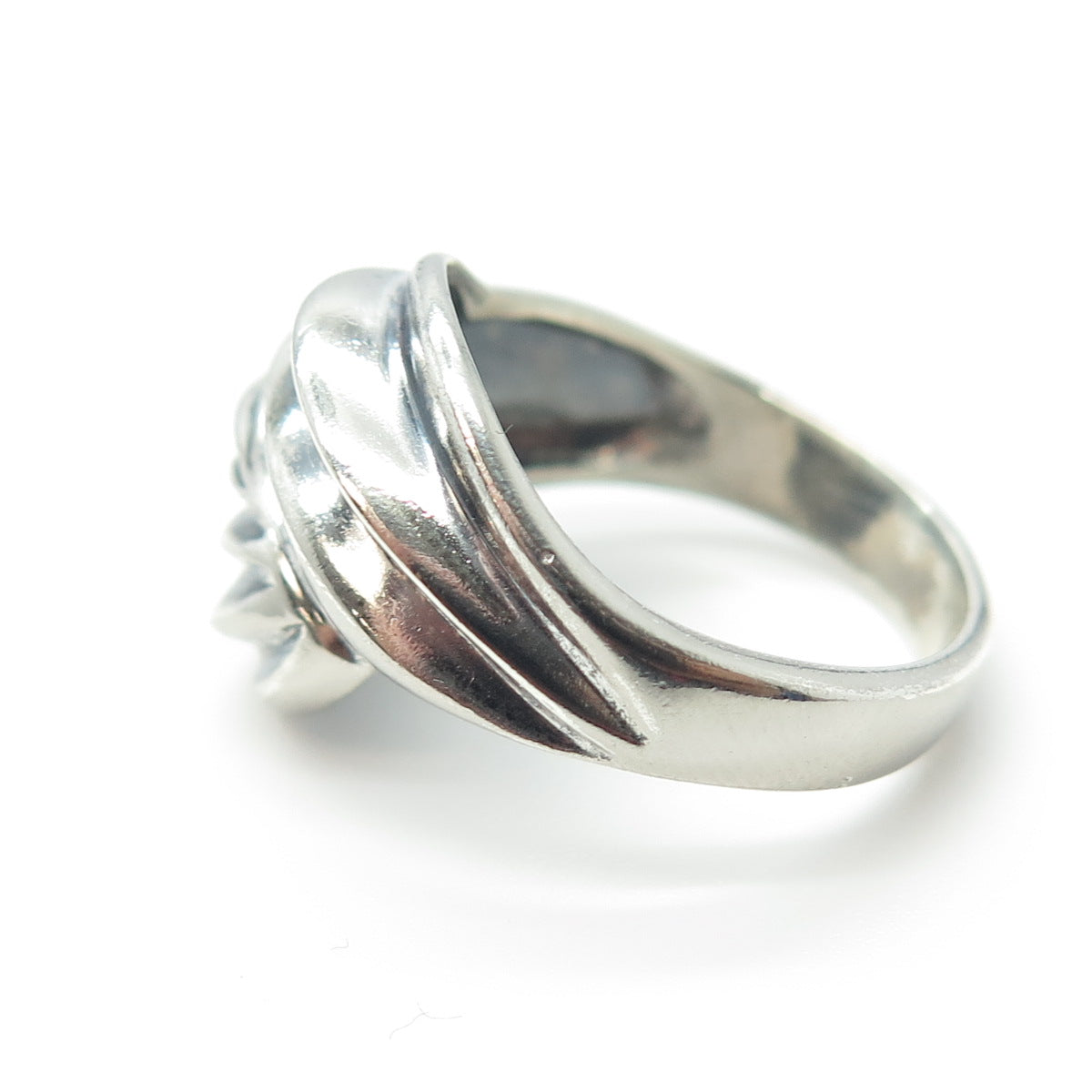 925 Sterling Silver Vintage Modernist Ribbed Ring Size 8.25