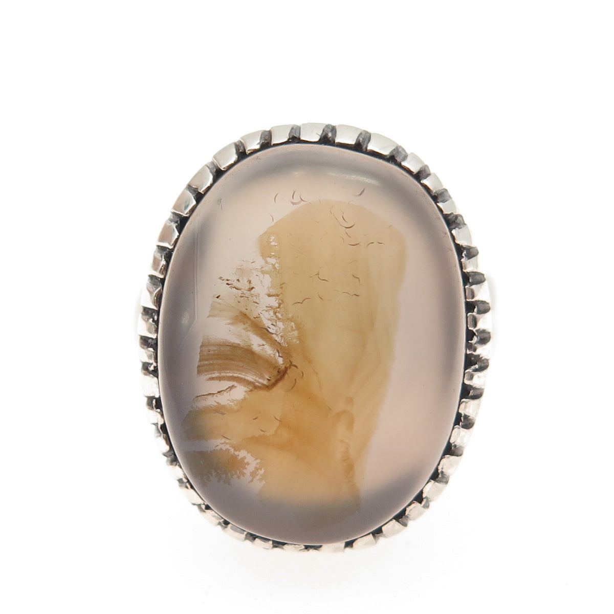 925 Sterling Silver Antique Art Deco Real Agate Oxidized Ring Size 8.75