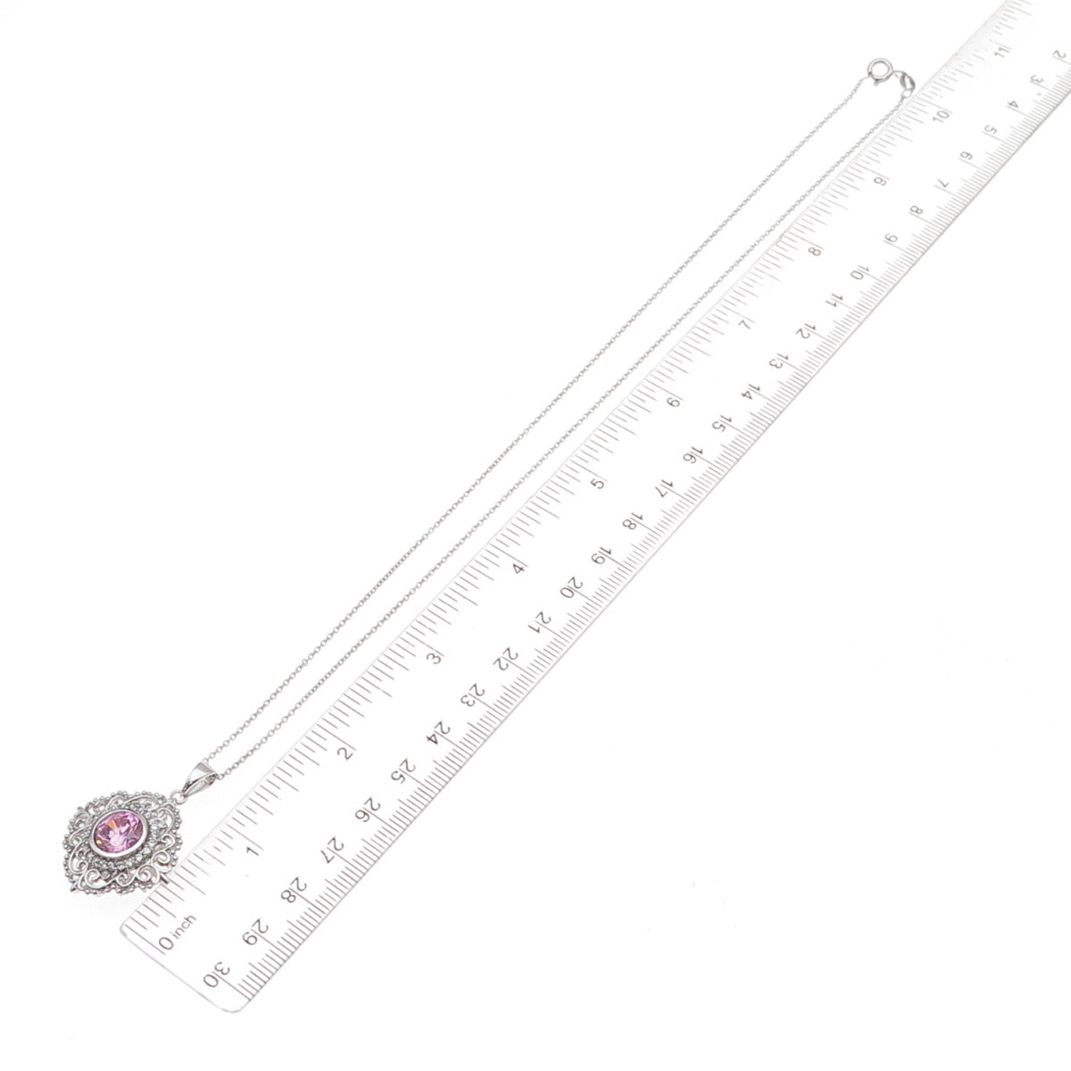 925 Sterling Silver Round-Cut Pink & White C Z Floral Cable Chain Necklace 18"