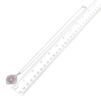 925 Sterling Silver Round-Cut Pink & White C Z Floral Cable Chain Necklace 18"