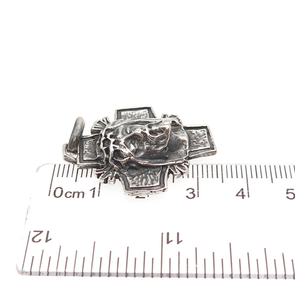 925 Sterling Silver Vintage Italy Jesus Cross Oxidized Charm Pendant