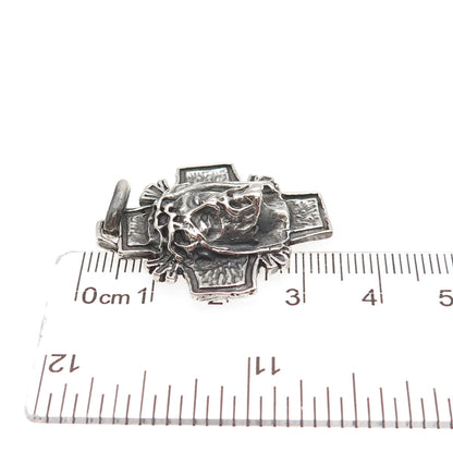 925 Sterling Silver Vintage Italy Jesus Cross Oxidized Charm Pendant