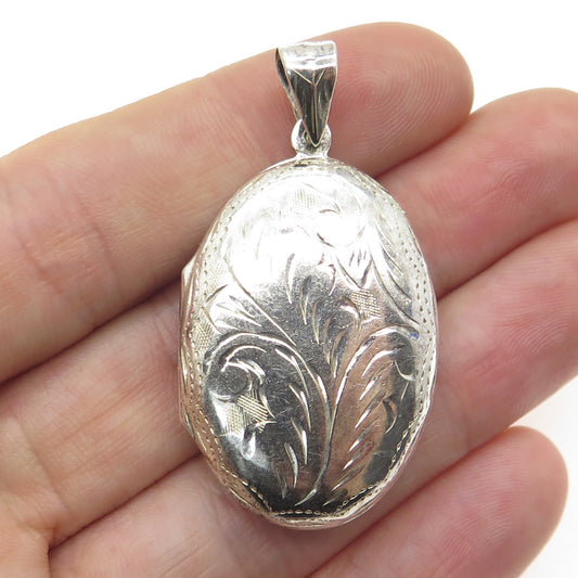 925 Sterling Silver Vintage Engraved Oval Heart Pendant