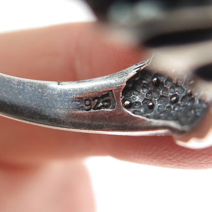 925 Sterling Silver Vintage Modernist Crisscross Oxidized Ring Size 7.25