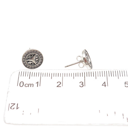 925 Sterling Silver Round-Cut C Z Mercedes-Benz Stud Earrings