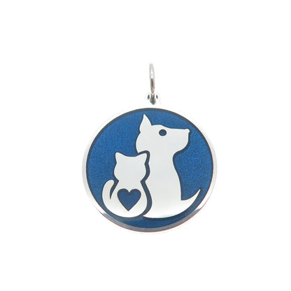 925 Sterling Silver Blue Enamel Dog & Cat Friendship Minimalist Charm Pendant