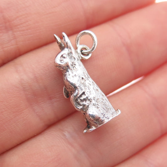 925 Sterling Silver Vintage Easter Bunny Oxidized Minimalist 3D Charm Pendant
