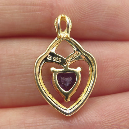 ROSS SIMONS Sterling Gold Plated Real Diamond Accent Amethyst Heart Mini Pendant